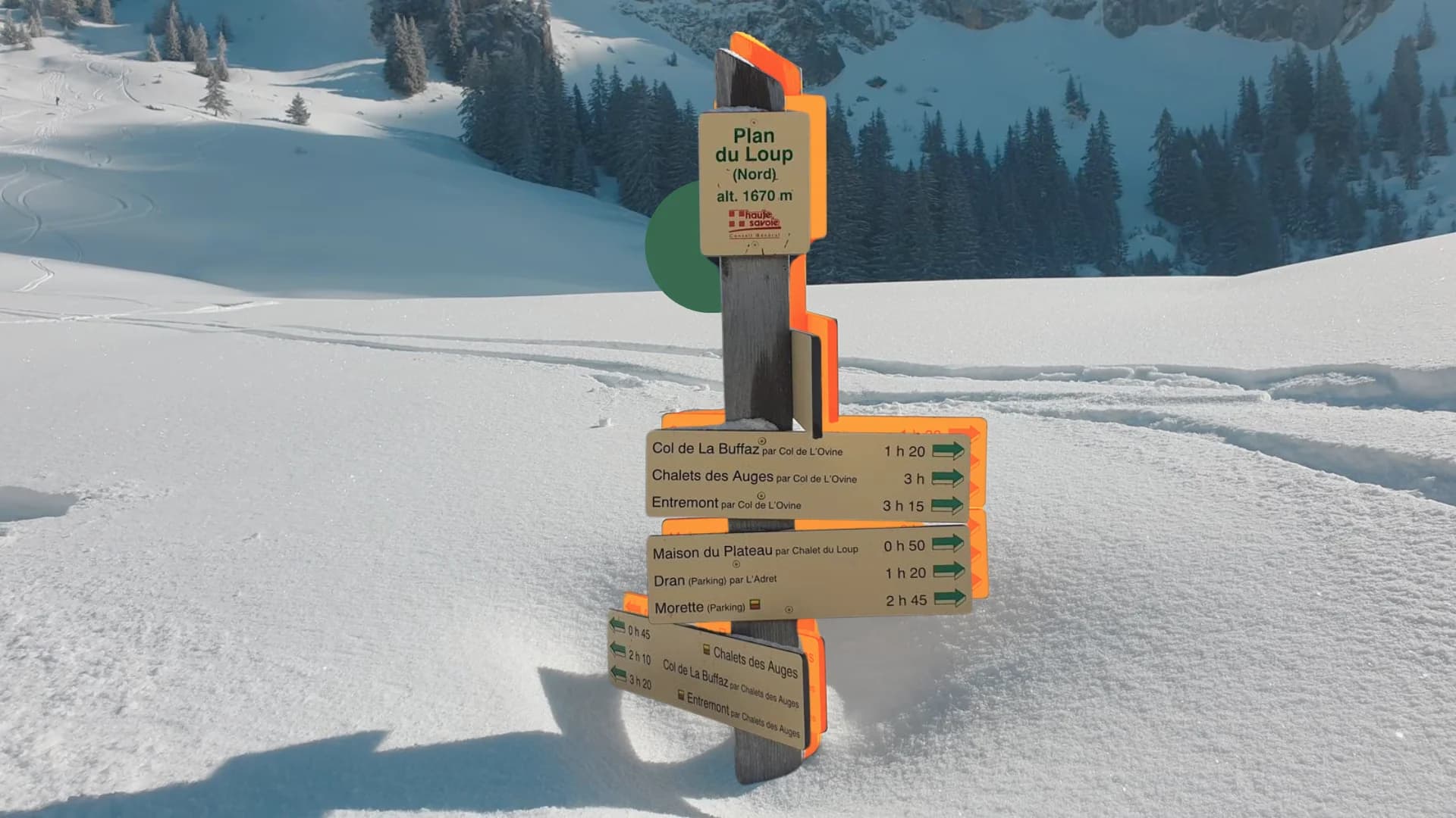 Panneau randonnée neige Plateau des Glières