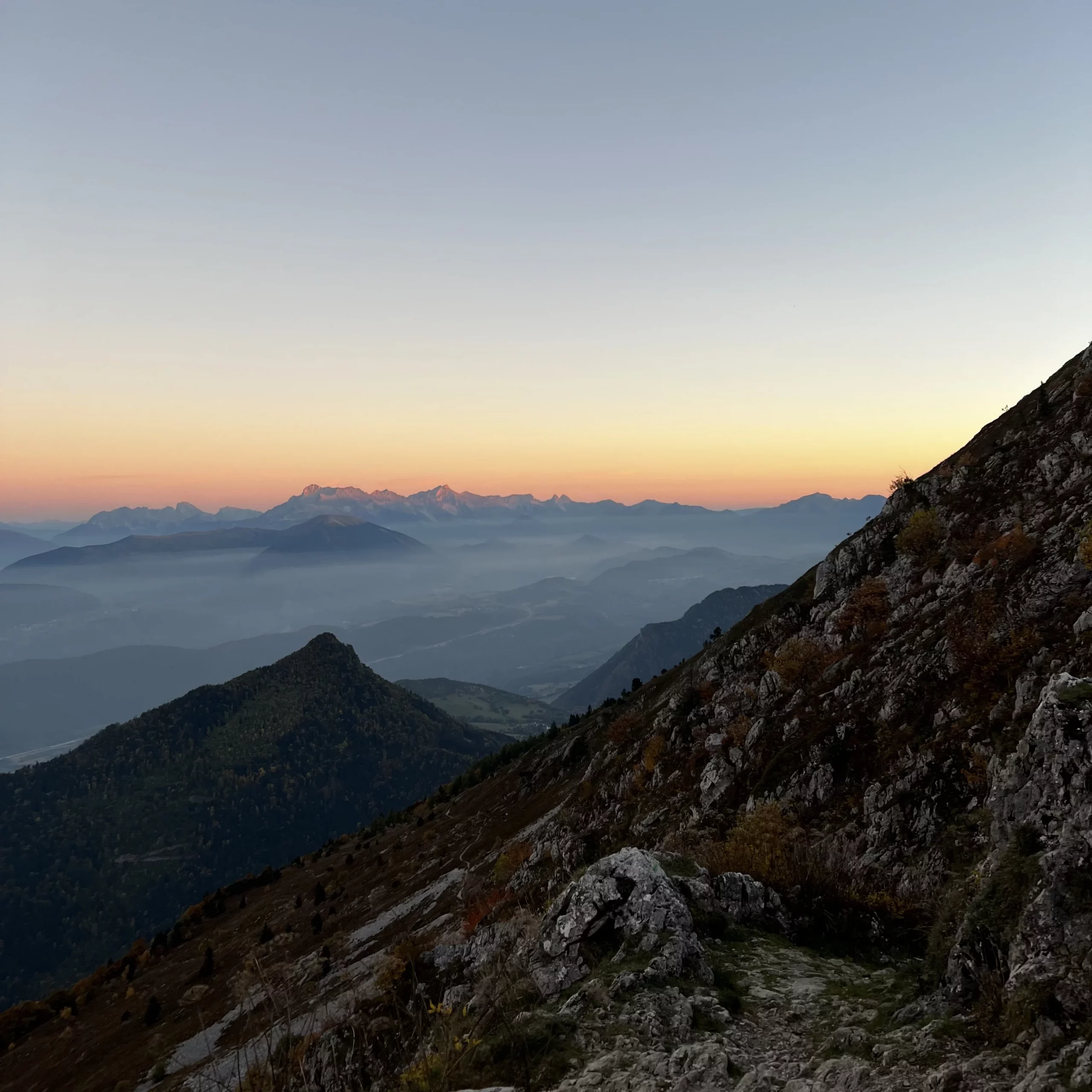 Coucher de soleil depuis le Col Vert sur les Ecrins